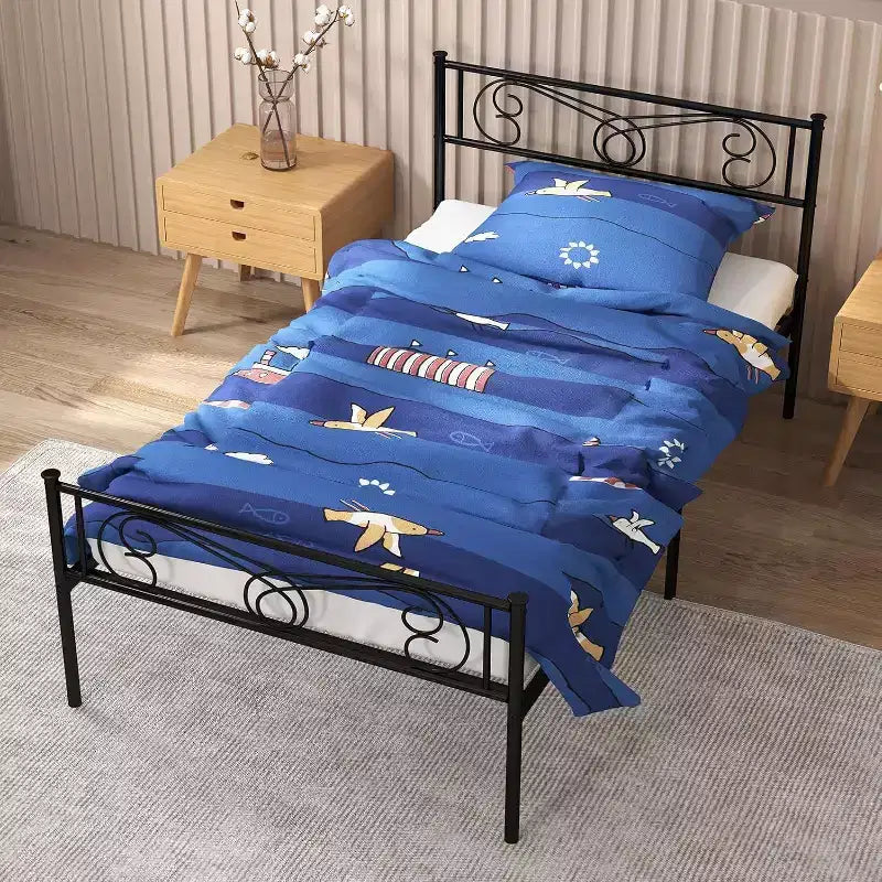Lit plateforme métallique Acekool - 12 rangements, taille double
