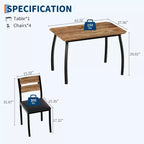 Ensemble table à manger 5 pièces pour 4 personnes, table de cuisine moderne et 4 chaises, cadre métallique peu encombrant, pour petit appartement, salle à manger