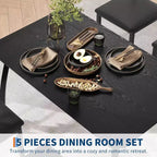 Ensemble table à manger 5 pièces pour 4 personnes, table de cuisine moderne et 4 chaises, cadre métallique peu encombrant, pour petit appartement, salle à manger