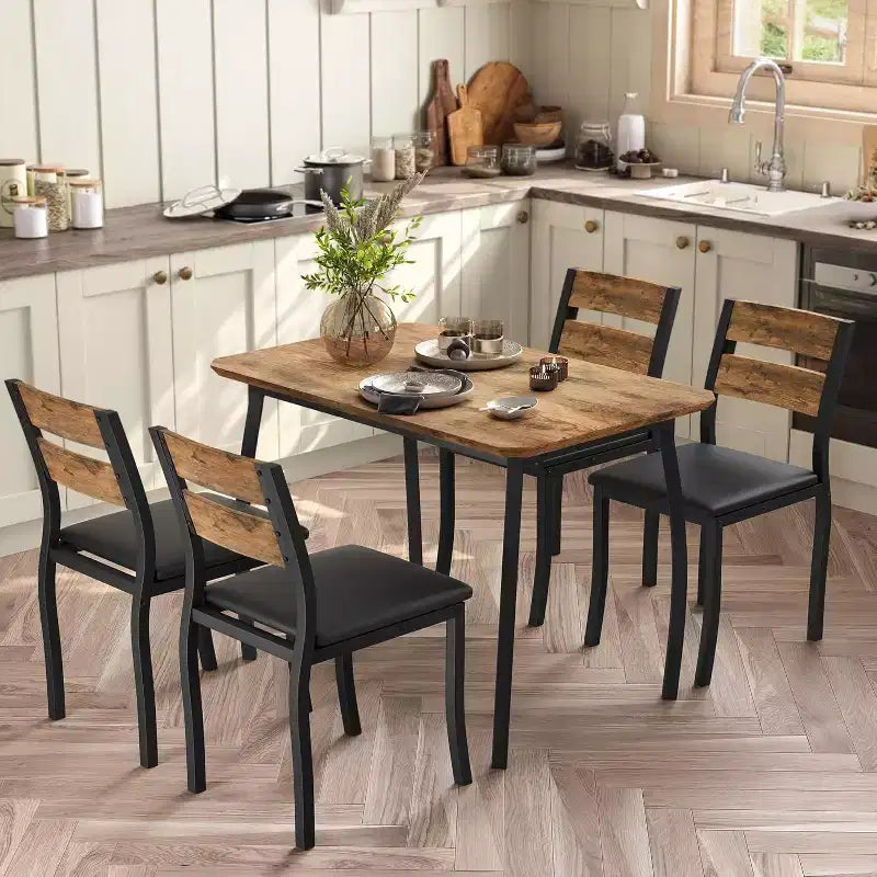 Ensemble table à manger 5 pièces pour 4 personnes, table de cuisine moderne et 4 chaises, cadre métallique peu encombrant, pour petit appartement, salle à manger