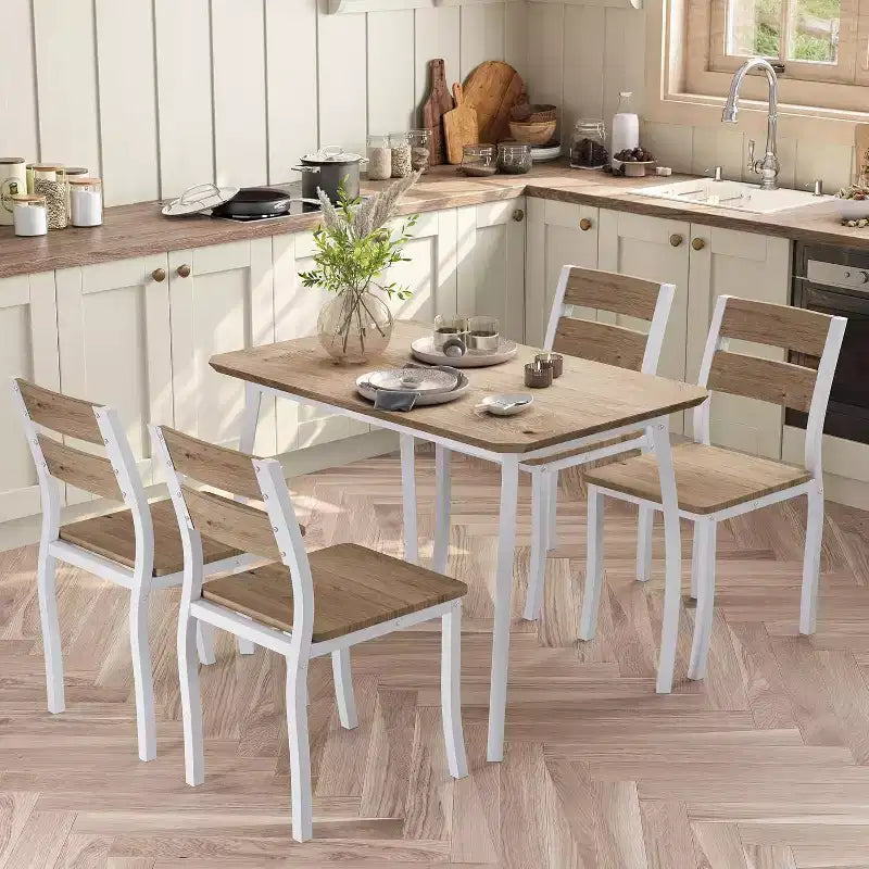 Ensemble table à manger 5 pièces pour 4 personnes, table de cuisine moderne et 4 chaises, cadre métallique peu encombrant, pour petit appartement, salle à manger