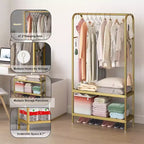 Portant à vêtements robuste, cintre autoportant solide avec 2 étagères, porte-manteau en métal pour chambre, bureau ou salon