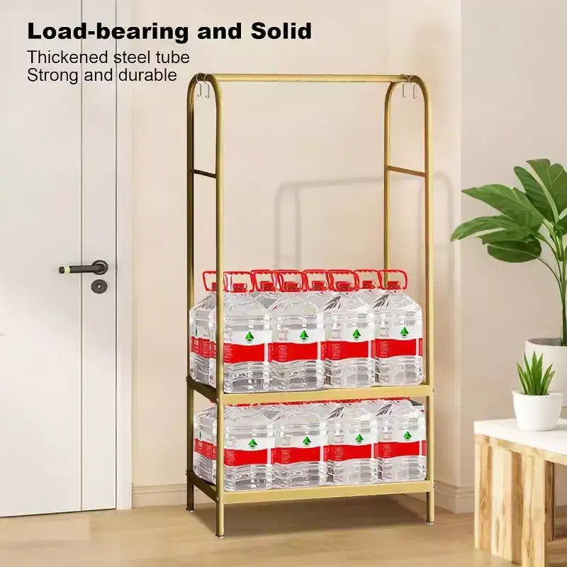Portant à vêtements robuste, cintre autoportant solide avec 2 étagères, porte-manteau en métal pour chambre, bureau ou salon