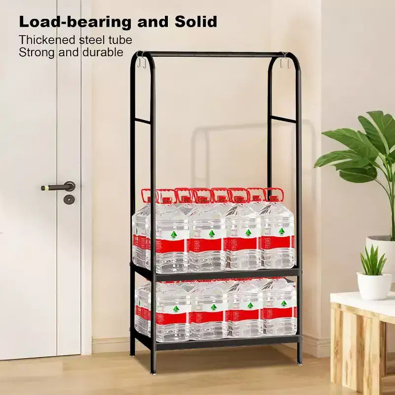 Portant à vêtements robuste, cintre autoportant solide avec 2 étagères, porte-manteau en métal pour chambre, bureau ou salon
