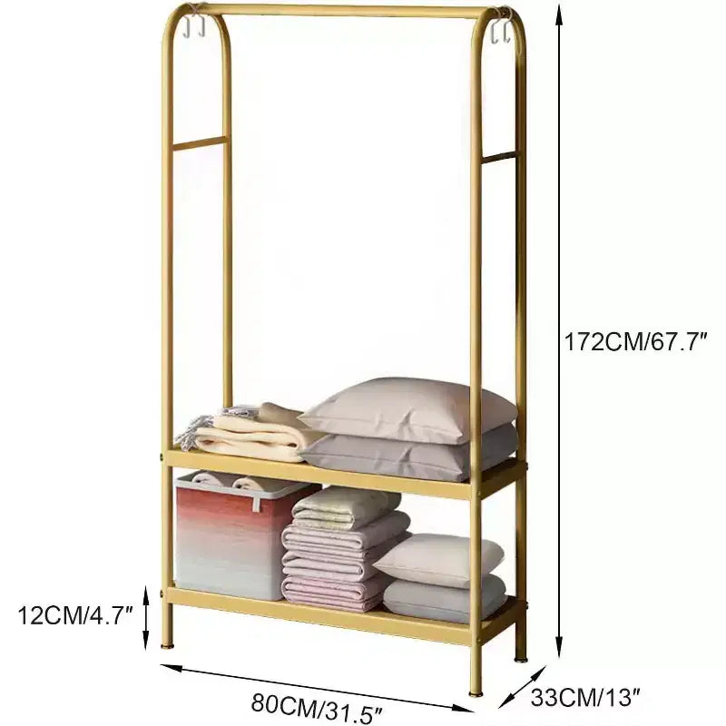 Portant à vêtements robuste, cintre autoportant solide avec 2 étagères, porte-manteau en métal pour chambre, bureau ou salon