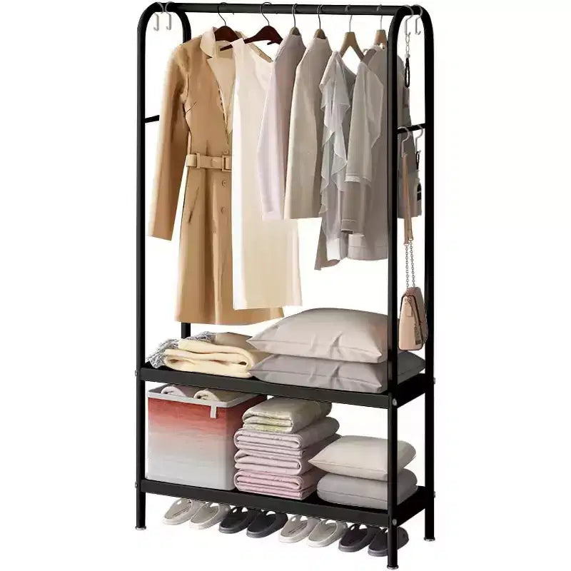 Heavy Duty Clothes Rack, Sturdy Freestanding Garment Hanger with 2 Shelves, Metal Coat Rack for Bedroom, Office or Living Room