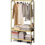 Portant à vêtements robuste, cintre autoportant solide avec 2 étagères, porte-manteau en métal pour chambre, bureau ou salon