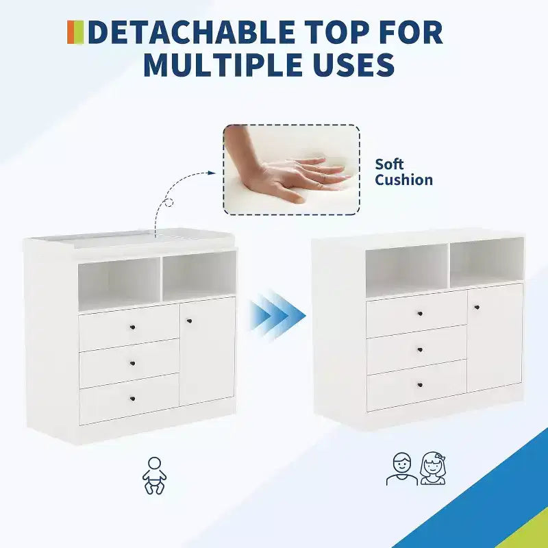 Commode à langer Acekool pour bébé, table à langer en bois avec tiroirs et armoire, étagères ouvertes, pour chambre à coucher ou chambre d'enfant
