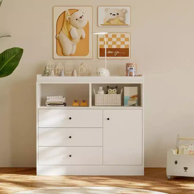 Commode à langer Acekool pour bébé, table à langer en bois avec tiroirs et armoire, étagères ouvertes, pour chambre à coucher ou chambre d'enfant