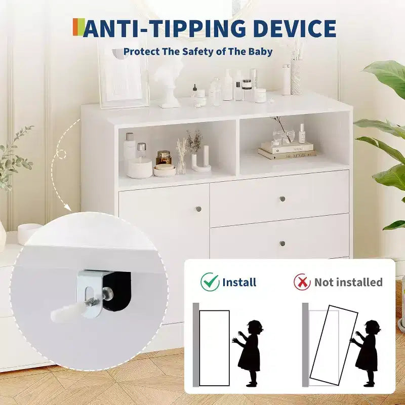 Commode à langer Acekool pour bébé, table à langer en bois avec tiroirs et armoire, étagères ouvertes, pour chambre à coucher ou chambre d'enfant