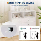 Commode à langer Acekool pour bébé, table à langer en bois avec tiroirs et armoire, étagères ouvertes, pour chambre à coucher ou chambre d'enfant