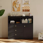 Commode à langer Acekool pour bébé, table à langer en bois avec tiroirs et armoire, étagères ouvertes, pour chambre à coucher ou chambre d'enfant