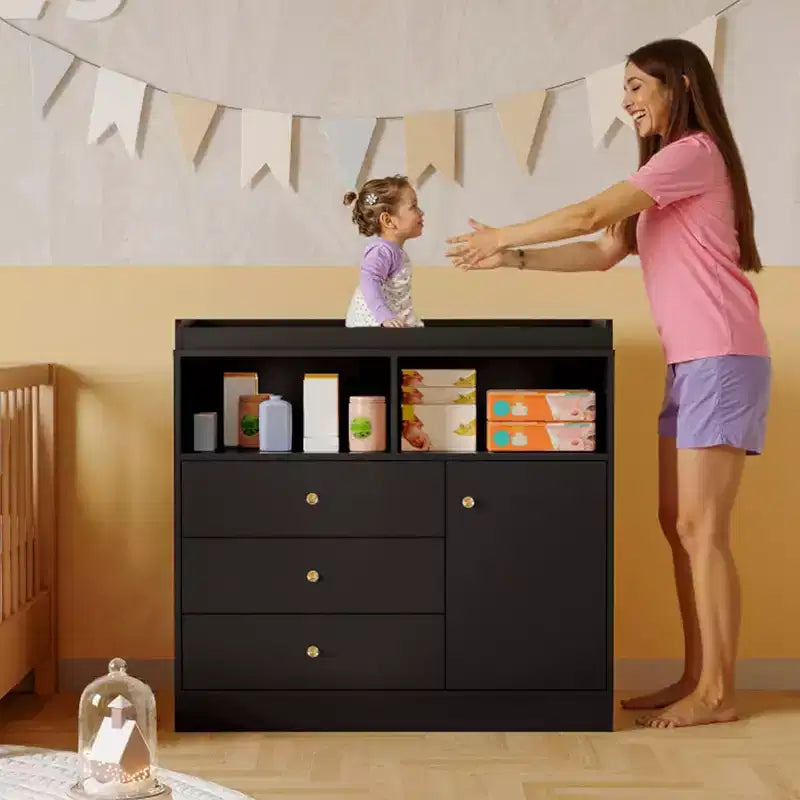 Commode à langer Acekool pour bébé, table à langer en bois avec tiroirs et armoire, étagères ouvertes, pour chambre à coucher ou chambre d'enfant