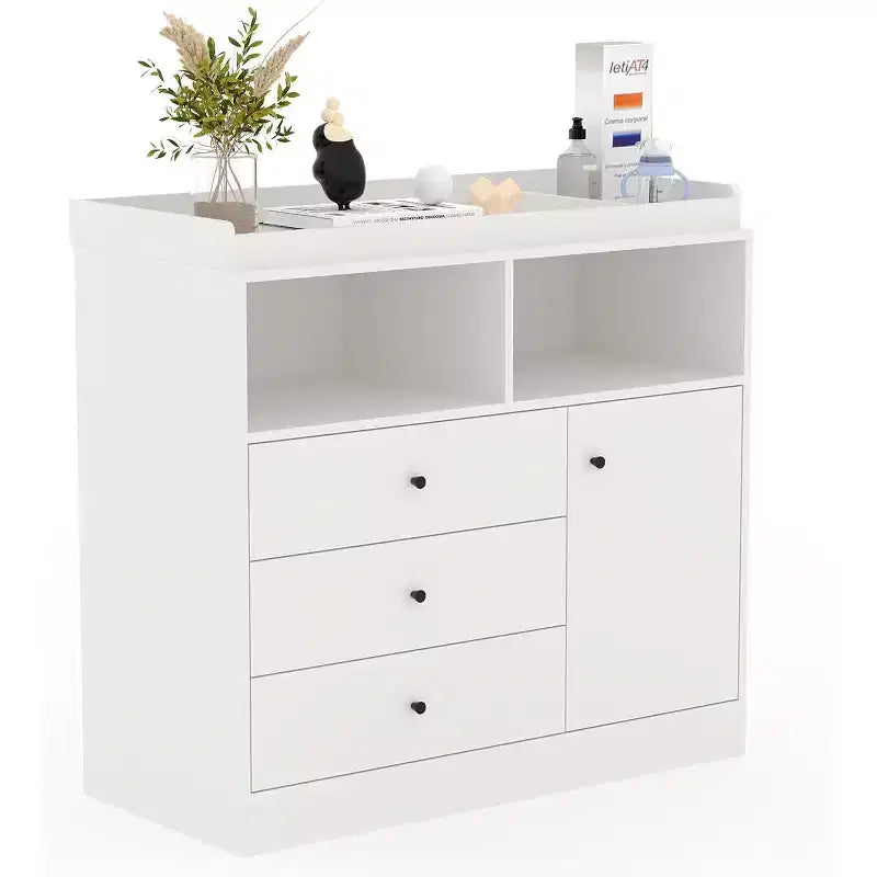 Commode à langer Acekool pour bébé, table à langer en bois avec tiroirs et armoire, étagères ouvertes, pour chambre à coucher ou chambre d'enfant