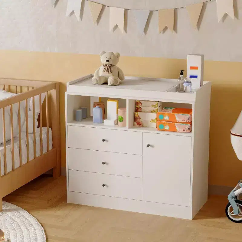 Commode à langer Acekool pour bébé, table à langer en bois avec tiroirs et armoire, étagères ouvertes, pour chambre à coucher ou chambre d'enfant