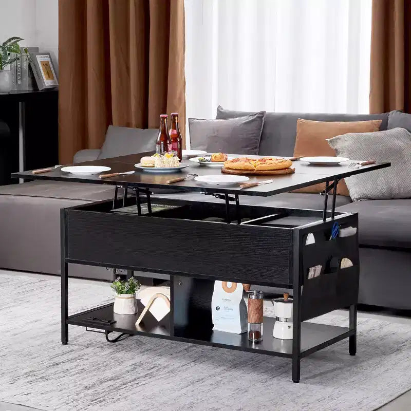 Table Basse Relevable VEVOR, Table Basse Rectangulaire de 100 cm, Table Basse Modulable avec Multiprise, USB et Éclairage Ambiant, Noire