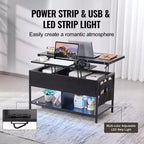 Table Basse Relevable VEVOR, Table Basse Rectangulaire de 100 cm, Table Basse Modulable avec Multiprise, USB et Éclairage Ambiant, Noire