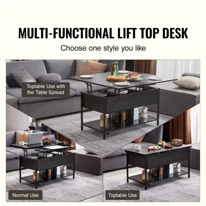 Table Basse Relevable VEVOR, Table Basse Rectangulaire de 100 cm, Table Basse Modulable avec Multiprise, USB et Éclairage Ambiant, Noire