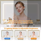 Coiffeuse avec miroir LED 3 modes et prises de chargement, grande coiffeuse avec 7 tiroirs et armoire de rangement, table de maquillage moderne