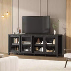 Meuble TV Garvee pour 65 pouces, meuble de divertissement avec armoire de rangement et 4 portes coulissantes en verre, console pour salon chambre à coucher