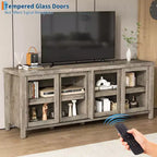 Meuble TV Garvee pour 65 pouces, meuble de divertissement avec armoire de rangement et 4 portes coulissantes en verre, console pour salon chambre à coucher