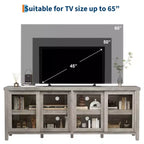 Meuble TV Garvee pour 65 pouces, meuble de divertissement avec armoire de rangement et 4 portes coulissantes en verre, console pour salon chambre à coucher
