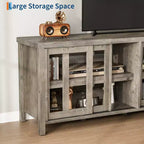 Meuble TV Garvee pour 65 pouces, meuble de divertissement avec armoire de rangement et 4 portes coulissantes en verre, console pour salon chambre à coucher