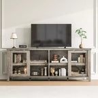 Meuble TV Garvee pour 65 pouces, meuble de divertissement avec armoire de rangement et 4 portes coulissantes en verre, console pour salon chambre à coucher