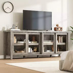 Meuble TV Garvee pour 65 pouces, meuble de divertissement avec armoire de rangement et 4 portes coulissantes en verre, console pour salon chambre à coucher