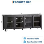 Meuble TV Garvee pour 65 pouces, meuble de divertissement avec armoire de rangement et 4 portes coulissantes en verre, console pour salon chambre à coucher