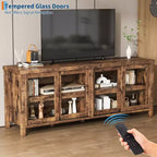 Meuble TV Garvee pour 65 pouces, meuble de divertissement avec armoire de rangement et 4 portes coulissantes en verre, console pour salon chambre à coucher