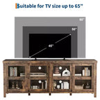 Meuble TV Garvee pour 65 pouces, meuble de divertissement avec armoire de rangement et 4 portes coulissantes en verre, console pour salon chambre à coucher
