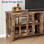Meuble TV Garvee pour 65 pouces, meuble de divertissement avec armoire de rangement et 4 portes coulissantes en verre, console pour salon chambre à coucher
