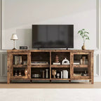 Meuble TV Garvee pour 65 pouces, meuble de divertissement avec armoire de rangement et 4 portes coulissantes en verre, console pour salon chambre à coucher