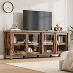 Meuble TV Garvee pour 65 pouces, meuble de divertissement avec armoire de rangement et 4 portes coulissantes en verre, console pour salon chambre à coucher