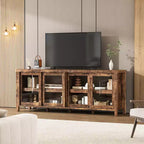 Meuble TV Garvee pour 65 pouces, meuble de divertissement avec armoire de rangement et 4 portes coulissantes en verre, console pour salon chambre à coucher