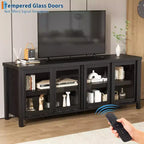 Meuble TV Garvee pour 65 pouces, meuble de divertissement avec armoire de rangement et 4 portes coulissantes en verre, console pour salon chambre à coucher