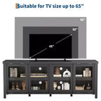 Meuble TV Garvee pour 65 pouces, meuble de divertissement avec armoire de rangement et 4 portes coulissantes en verre, console pour salon chambre à coucher