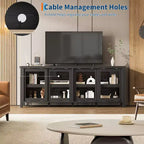 Meuble TV Garvee pour 65 pouces, meuble de divertissement avec armoire de rangement et 4 portes coulissantes en verre, console pour salon chambre à coucher
