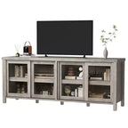 Meuble TV Garvee pour 65 pouces, meuble de divertissement avec armoire de rangement et 4 portes coulissantes en verre, console pour salon chambre à coucher