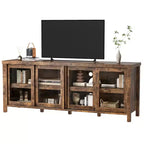 Meuble TV Garvee pour 65 pouces, meuble de divertissement avec armoire de rangement et 4 portes coulissantes en verre, console pour salon chambre à coucher