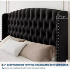 Cadre de lit Queen Size en velours crème Acekool 51 - Tête de lit à oreilles, capitonnage profond, pas besoin de sommier, montage facile