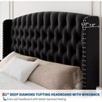 Cadre de lit Queen Size en velours crème Acekool 51 - Tête de lit à oreilles, capitonnage profond, pas besoin de sommier, montage facile