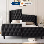 Cadre de lit Queen Size en velours crème Acekool 51 - Tête de lit à oreilles, capitonnage profond, pas besoin de sommier, montage facile