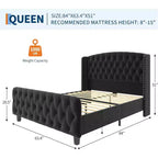 Cadre de lit Queen Size en velours crème Acekool 51 - Tête de lit à oreilles, capitonnage profond, pas besoin de sommier, montage facile