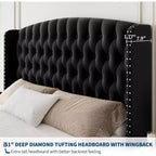 Cadre de lit Queen Size en velours crème Acekool 51 - Tête de lit à oreilles, capitonnage profond, pas besoin de sommier, montage facile