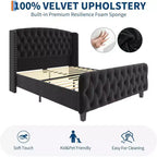 Cadre de lit Queen Size en velours crème Acekool 51 - Tête de lit à oreilles, capitonnage profond, pas besoin de sommier, montage facile