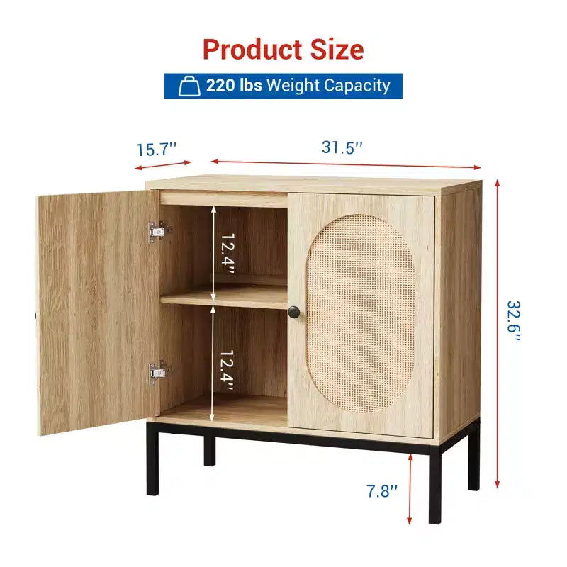 Buffet de cuisine de 80 cm, en rotin, avec étagères réglables, pour salon, salle à manger ou entrée