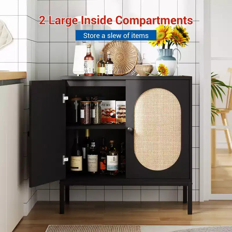 Buffet de cuisine de 80 cm, en rotin, avec étagères réglables, pour salon, salle à manger ou entrée