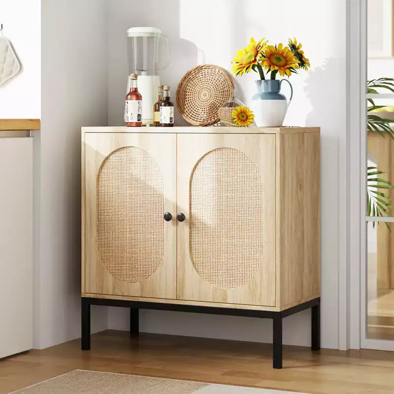 Buffet de cuisine de 80 cm, en rotin, avec étagères réglables, pour salon, salle à manger ou entrée